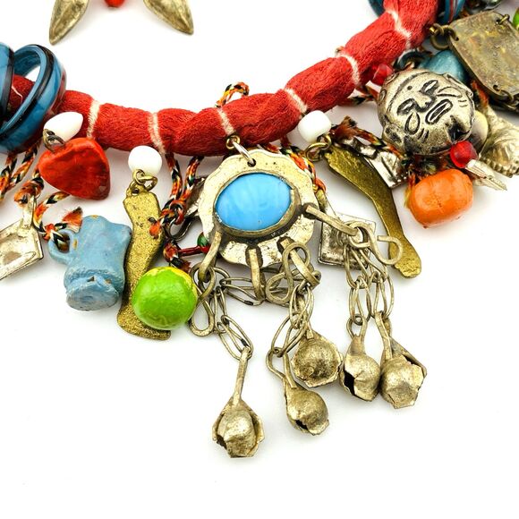 Handcrafted Charm Necklace Loaded with Worldwide Milagros Chachkas with Earrings - Picture 6 of 16
